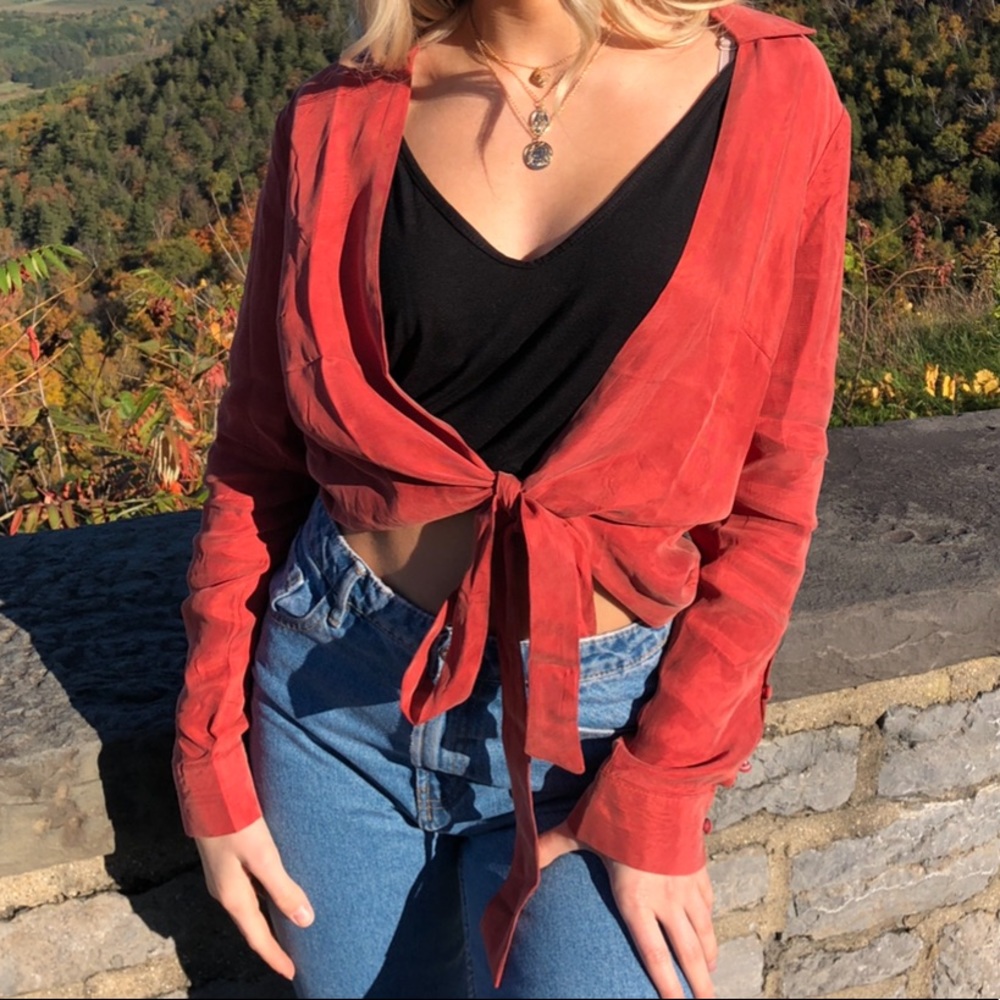 Copper red/orange tie long sleeve shirt